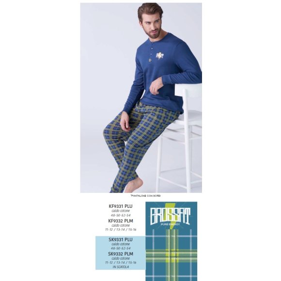 KARELPIU- PIGIAMA LUNGO UOMO SK9331PLU-(BLU ACCIAIO E VERDE)