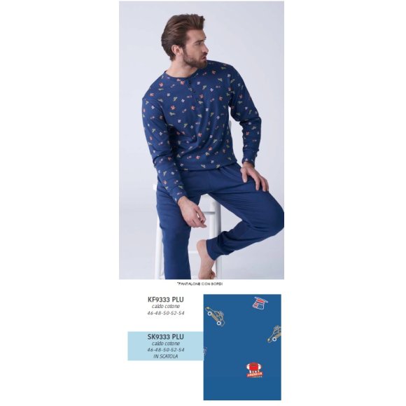 KARELPIU- PIGIAMA LUNGO UOMO COTONE MORBIDO SK9333PLU- (BLU SCURO)