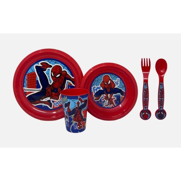 SPIDER-MAN SET PAPPA 5 PEZZI PER MICROONDE ST83500 – PIATTO PIANO, PIATTO FONDO, BICCHIERE, FORCHETTA E CUCCHIAIO, BPA FREE