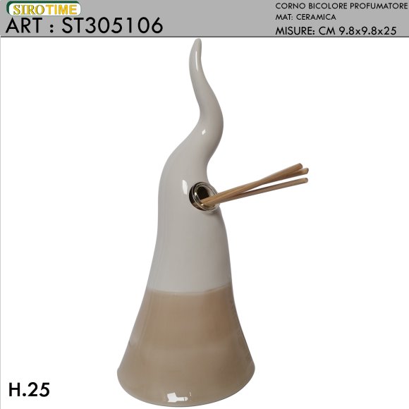 PROFUMATORE CORNO BICOLORE 25 CM - BIANCO E TORTORA