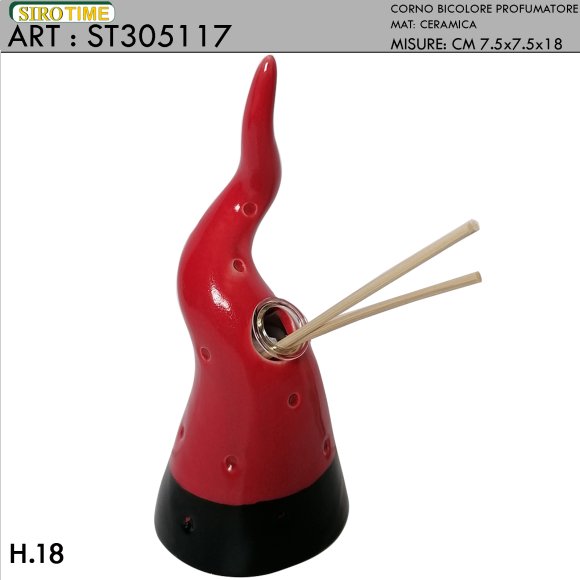 PROFUMATORE CORNO BICOLORE 18 CM - ROSSO E NERO