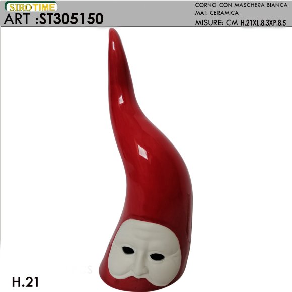 CORNO CON MASCHERA BIANCA - 20 CM