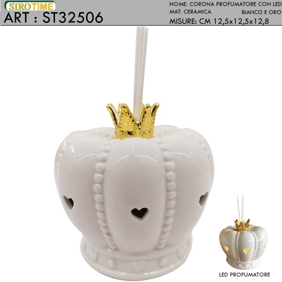 PROFUMATORE CORONA CON LED - BIANCO E ORO