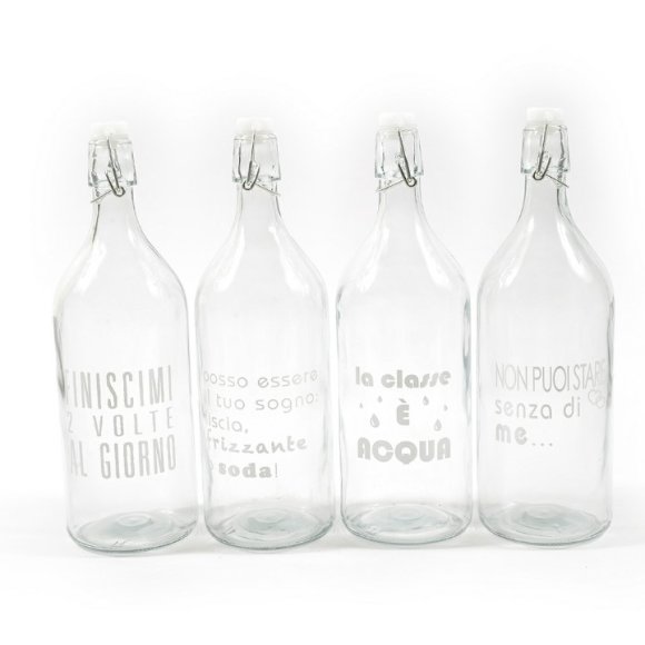 BOTTIGLIA ACQUA IN VETRO 1 LITRO - DECORI ASSORTITI