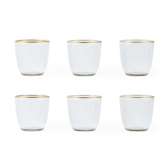 SET 6 BICCHIERI TRAPARENTE CON BORDINO IN ORO 