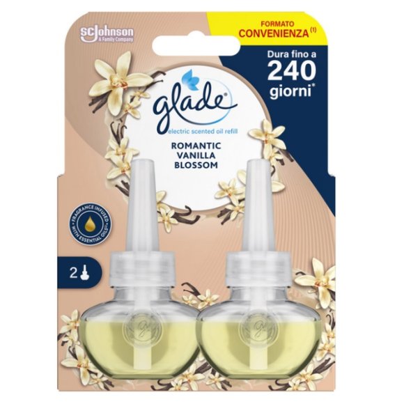 GLADE ELECTRIC ESSENTIAL OIL 2 RICARICHE LIQUIDE DA 20 ML ROMANTIC VANILLA BLOSSOM 