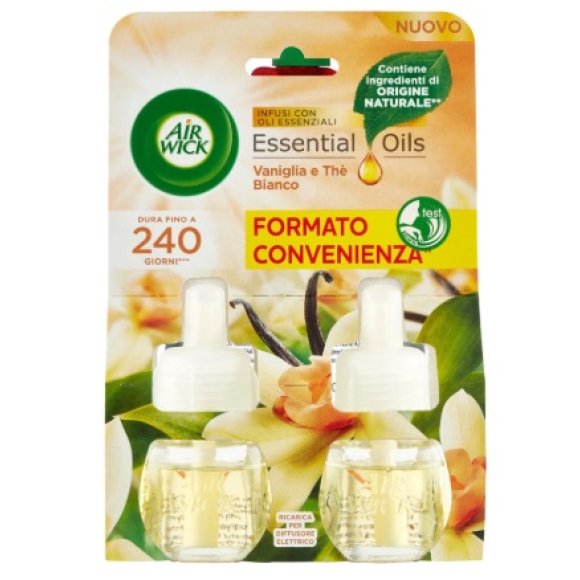 Air Wick Ricariche per Diffusore Elettrico Infusi con Oli Essenziali Vaniglia e Thè Bianco 2x19 ml