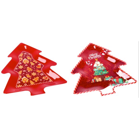 NATALE -VASSOIO IN MELANINA A FORMA DI ALBERO 28X36XH2- FANTASIE ASSORTITE 