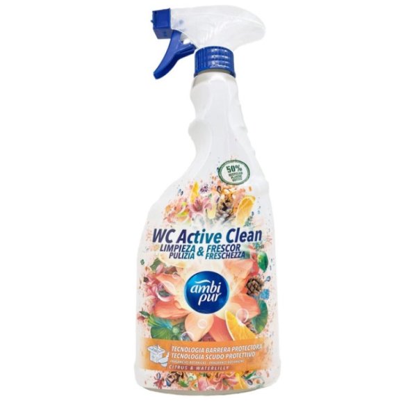 AMBI PUR WC ACTIVE CLEAN SPRAY BAGNO PULIZIA E FRESCHEZZA CITRUSE WATERLILLY 750 ML