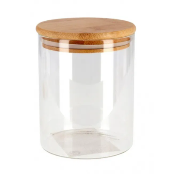 BARATTOLO IN VETRO CILINDRICO CON TAPPO LEGNO 600 ml