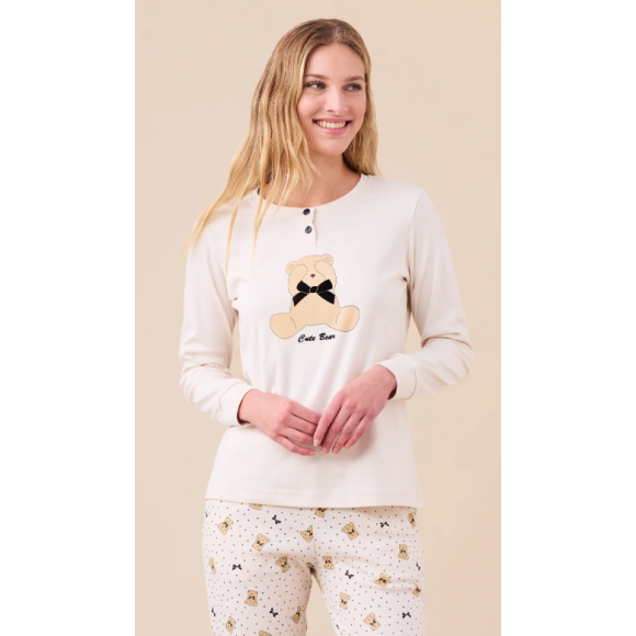 NOI DI NOTTE-Pigiama Donna Caldo Cotone Articolo Orso FA9251