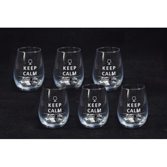 SET 6 BICCHIERI IN VETRO "KEEP CALM"
