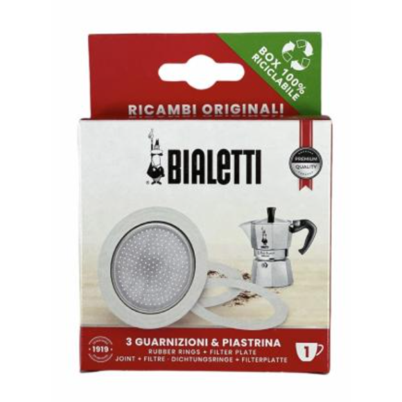 Bialetti - Ricambio Guarnizione + Filtro Per Caffettiera Moka 1 Tazza
