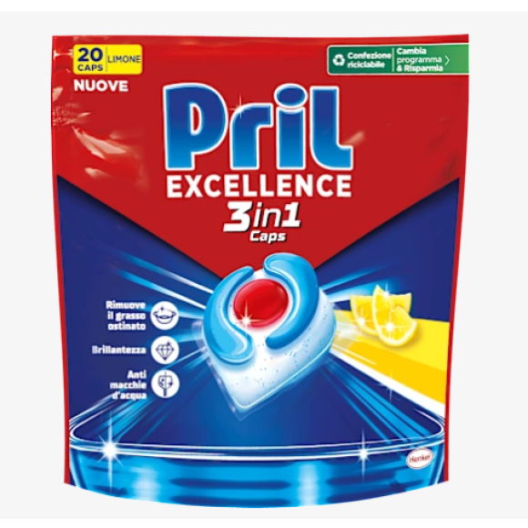 Pril Caps lavastoviglie Excellence 3in1 Limone, 20 pz