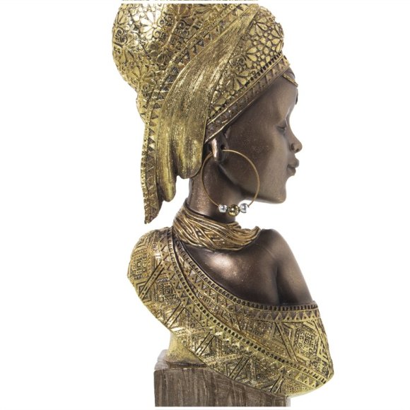 FIGURA BUSTO AFRICANA IN RESINA - DORATA