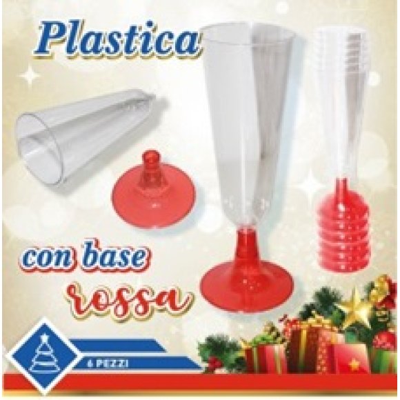CALICE FLUTES CHAMPAGNE TRASPARENTI CON BASE ROSSA