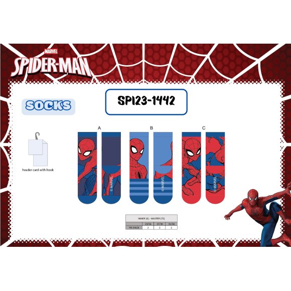 SET 3 PAIA CALZINI SPIDERMAN - TAGLIA DAL 23 AL 34