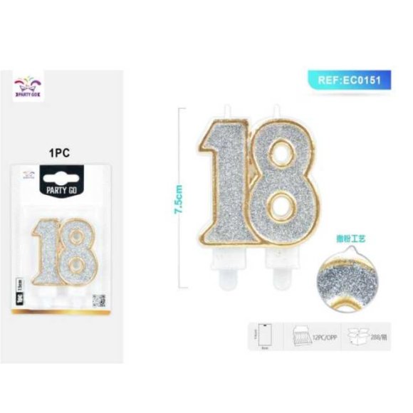 CANDELE 18 GLITTER ARGENTO 