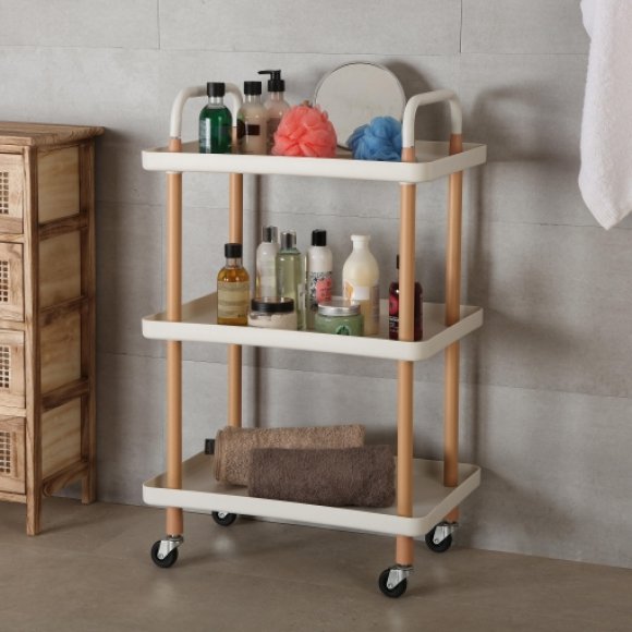 CARRELLO TRE RIPIANI CON RUOTE - BIANCO 