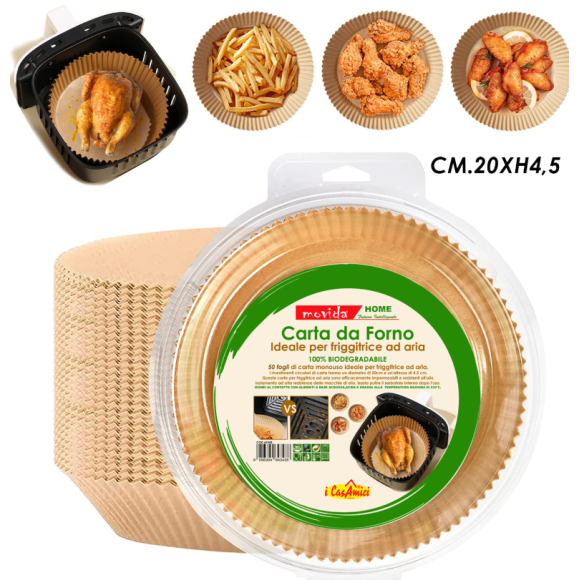 Movida - Carta Forno Tonda Per Friggitrice Ad Aria - 50 Pezzi 