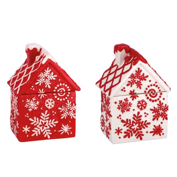 NATALE-SCATOLA IN CERAMICA A FORMA DI  CASETTA - COLORI ASSORTITI