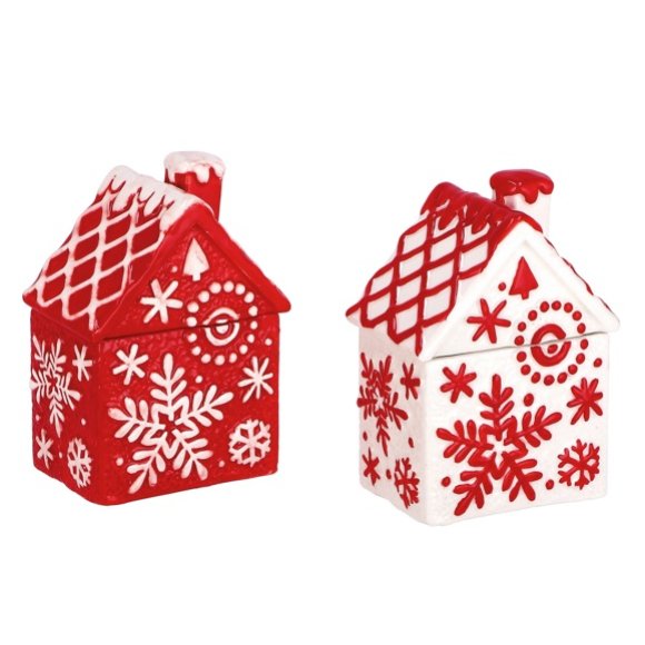 NATALE-SCATOLA IN CERAMICA A FORMA CASETTA -COLORI ASSORTITI