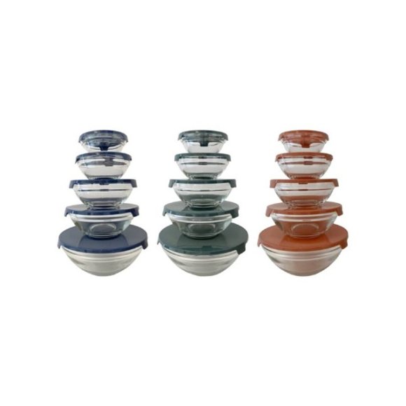 CONTENITORI IN VETRO CON COPERCHIO 5 PEZZI - COLORI ASSORTITI