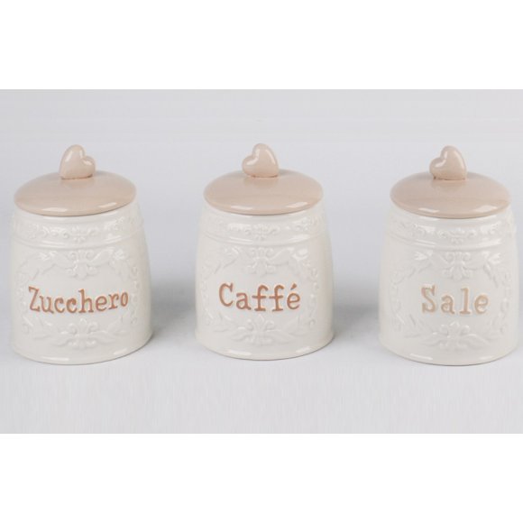 SET 3 BARATTOLI IN CERAMICA - BIANCO E TORTORA