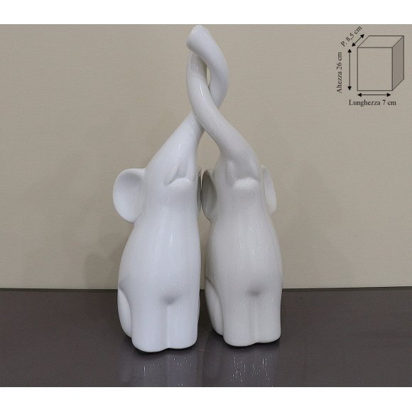 COPPIA ELEFANTI 26 CM - BIANCO/TORTORA