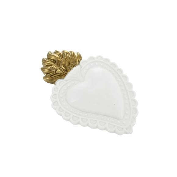 CUORE BIANCO CON FIAMME ORO