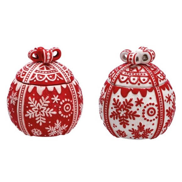 NATALE-SCATOLA IN CERAMICA A FORMA DI DONO- COLORI ASSORTITI  