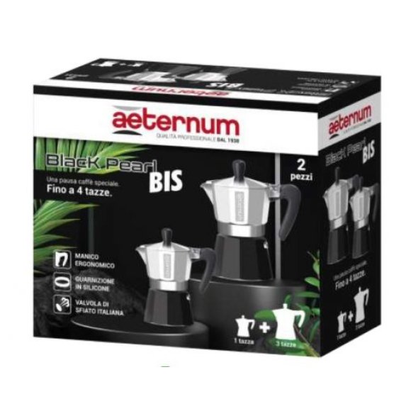 Aeternum Linea Black Pearl Set Caffettiera - 1 Tazza + 3 Tazze