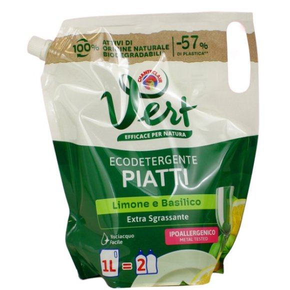 CHANTECLAIR VERT PIATTI ECODETERSIVO LIMONE e BASILICO EXTRA SGRASSANTE BUSTA 1 LT