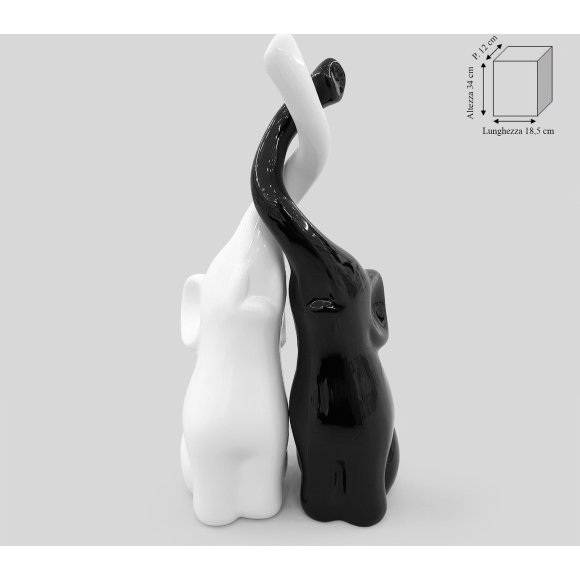 COPPIA ELEFANTI 34 CM - BIANCO/NERO 