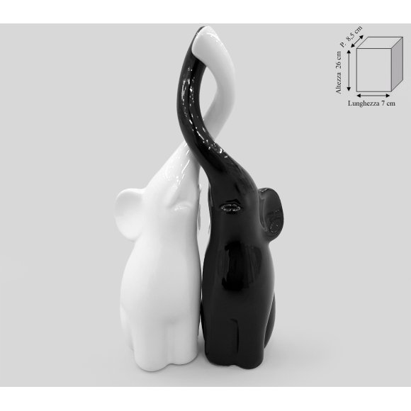 COPPIA ELEFANTI 26 CM - BIANCO/NERO 