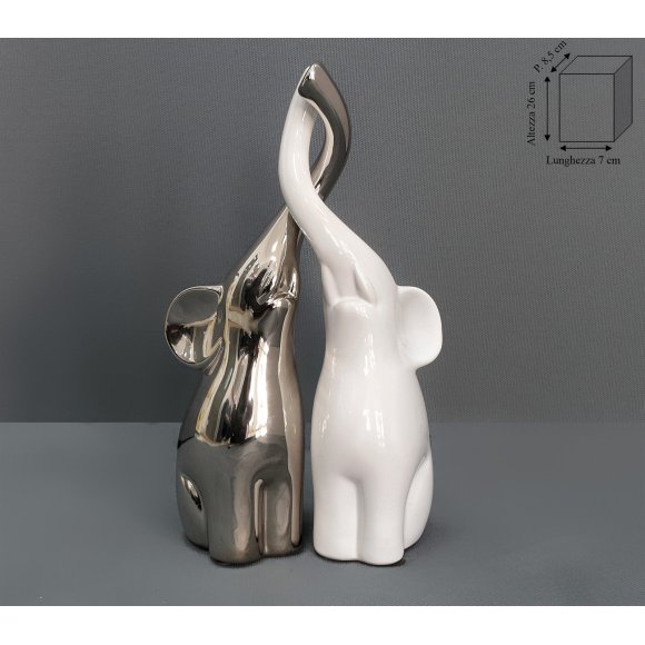 COPPIA ELEFANTI 26 CM - BIANCO/CROMATO