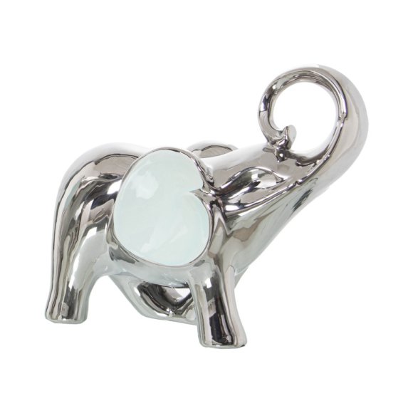 STATUETTA CERAMICA ARGENTO E CELESTE - ELEFANTE