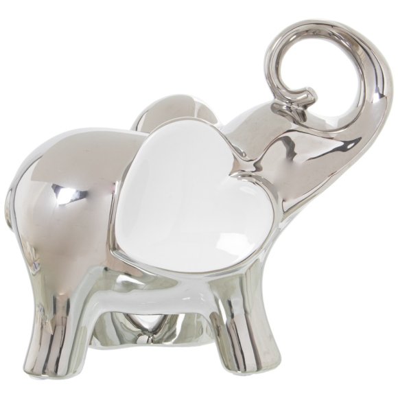 STATUETTA CERAMICA ARGENTO E BIANCO 18 CM - ELEFANTE