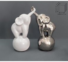 COPPIA ELEFANTI BIANCO/CROMATO 21 CM
