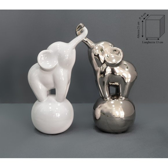 COPPIA ELEFANTI BIANCO/CROMATO 21 CM