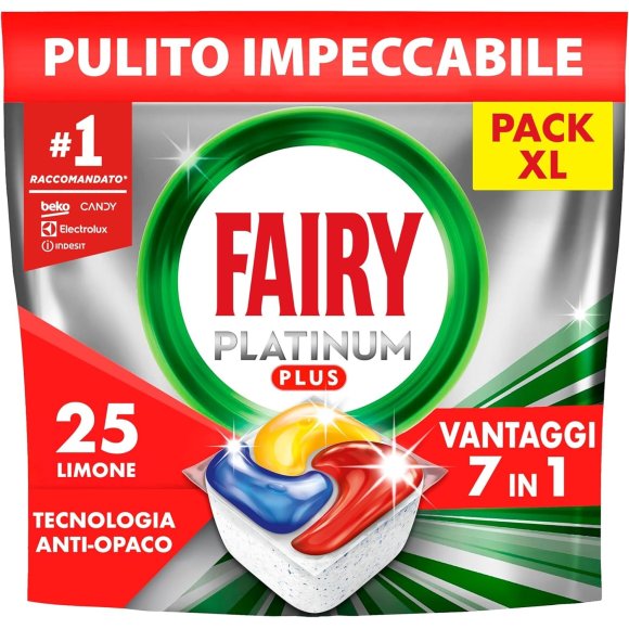 Fairy Platinum Plus Limone 25 Tabs - Detersivo Lavastoviglie 7 in 1 | Pack XL