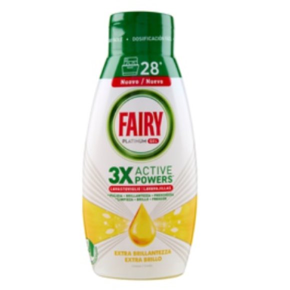 FAIRY PLATINUM GEL LAVASTOVIGLIE EXTRA BRILLANTEZZA AL LIMONE 28 LAVAGGI 504 ML 