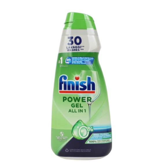 FINISH GEL PER LAVASTOVIGLIE POWER 0% SENZA COLORANTI, CONSERVANTI E FOSFATI 30 LAVAGGI 600 ML