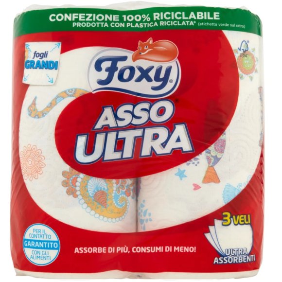 Foxy Asso Ultra Asciugatutto decorato 2 maxi rotoli