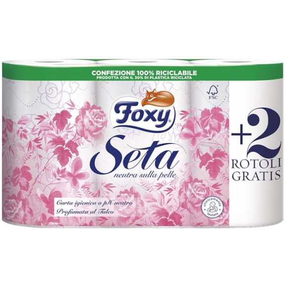 Foxy Carta Igienica 2 Veli, 6 Rotoli, 4 + 2 Gratis
