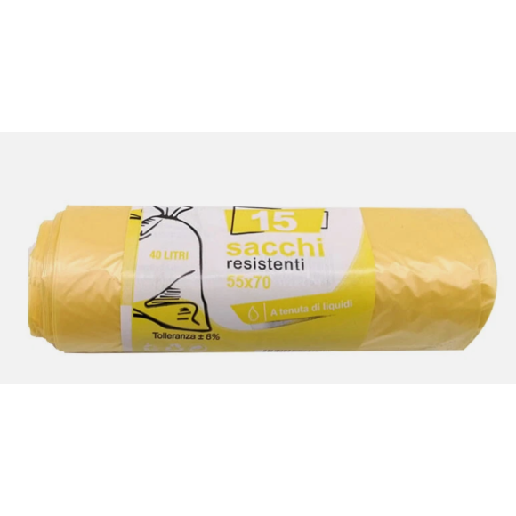 SACCHI GIALLI ROTOLO 55X70 15PZ 180g