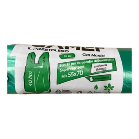 SACCHI PATTUMIERA 55X70 CON MANICO VERDE PROFUMATO