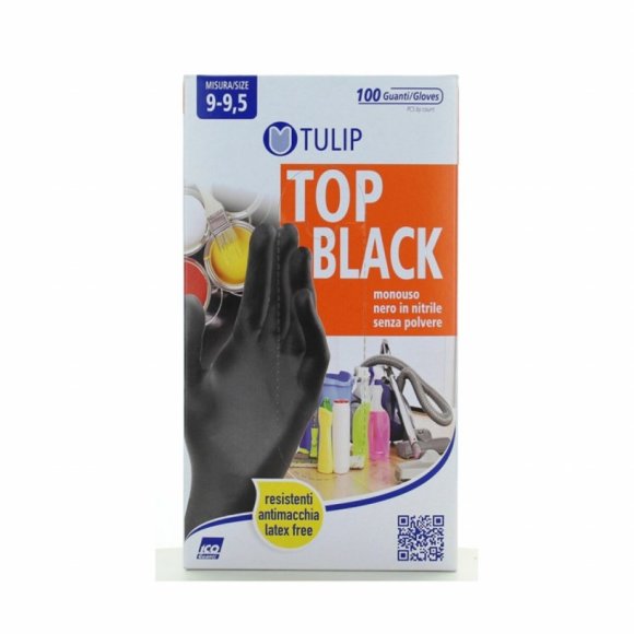 100 Guanti in nitrile nero Tulip Top Black senza polvere taglia XL