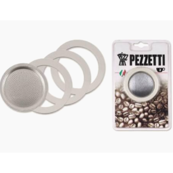 Set ricambi 3 guarnizioni + 1 filtro per moka 3 tazze