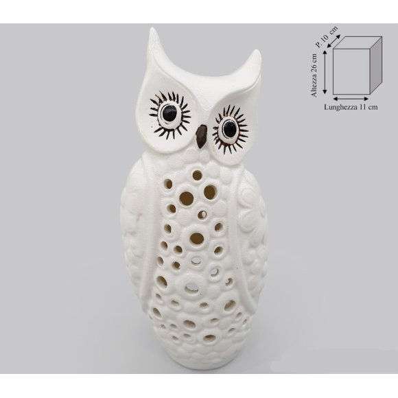 GUFO PORTA CANDELA 26 CM - BIANCO